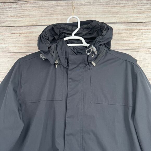 Eddie Bauer WeatherEdge Fleece Lined Rain Jacket Mens M Black Removeable Hood - Picture 3 of 16